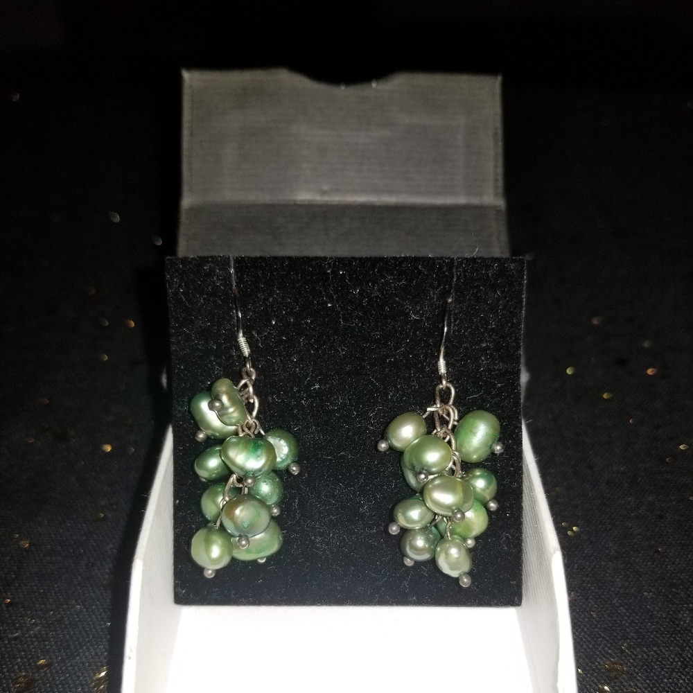 NWT Green Fresh Water Pearl S.S.Earrings